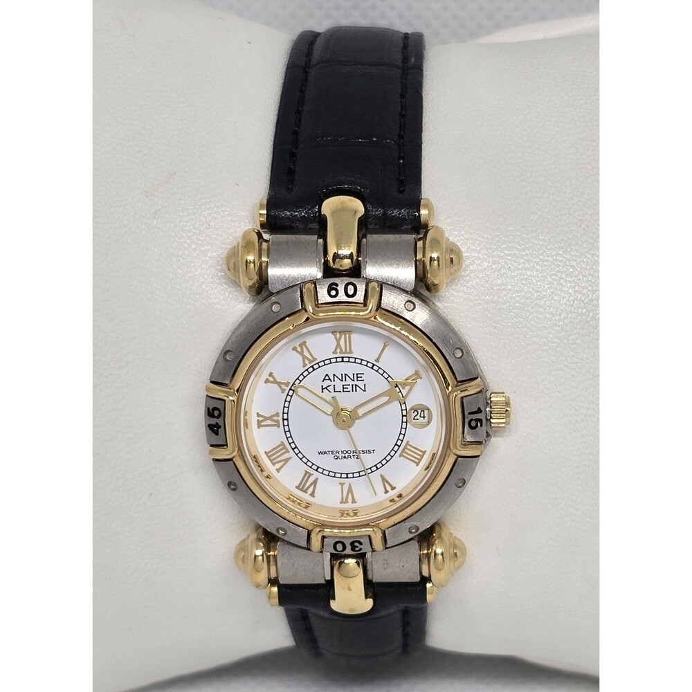Women's Anne Klein Trendy Petite Two Tone White Dial Black Leather Band Watch 14 - Picture 5 of 9
